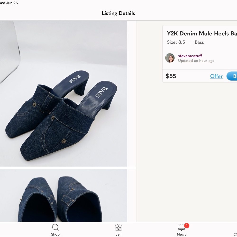 ‘Bass’ Denim Mule Heels w/Stitching - Picture 7 of 7
